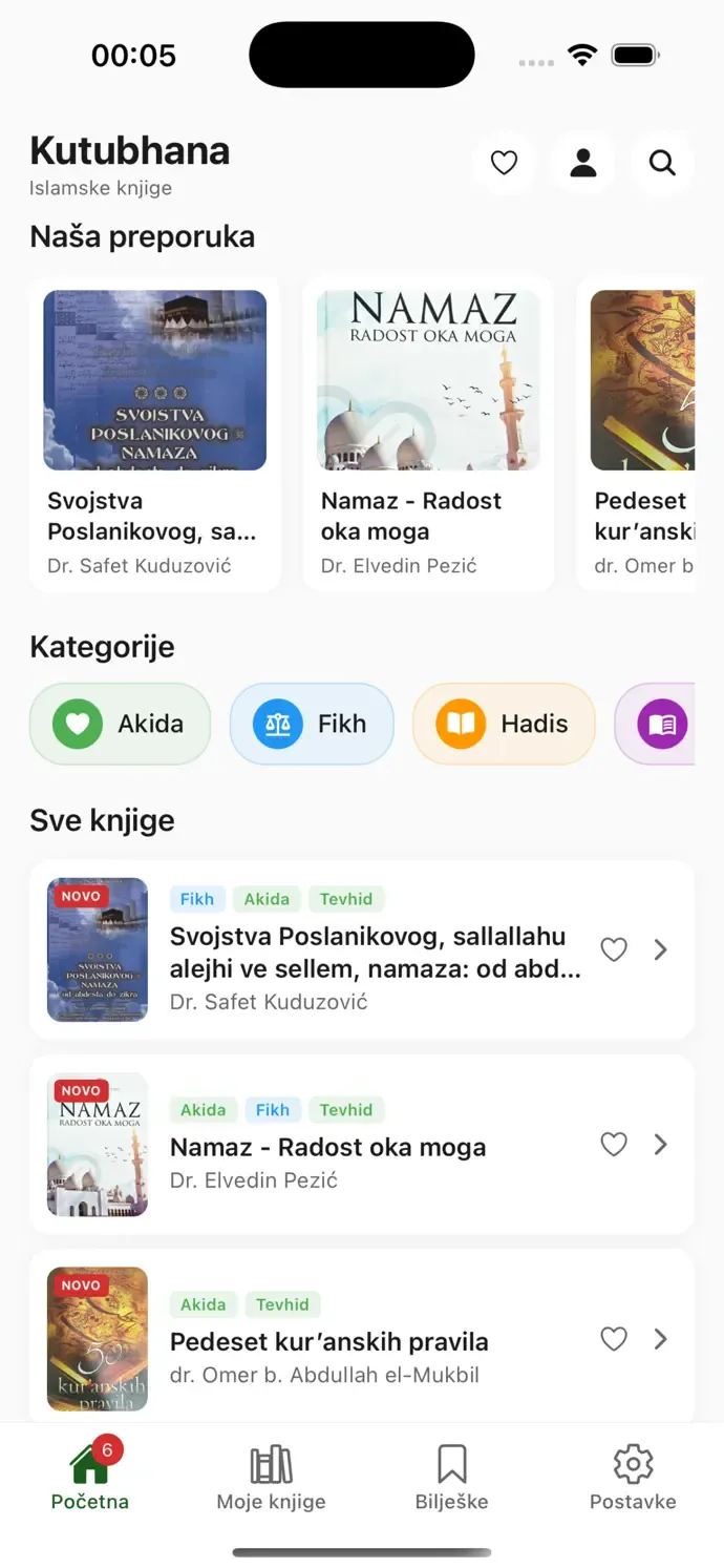 Početni ekran sa preporukama i kategorijama