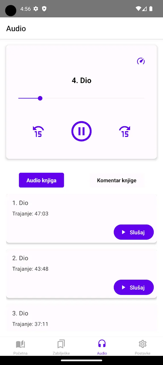 Audio knjiga sa kontrolama reprodukcije