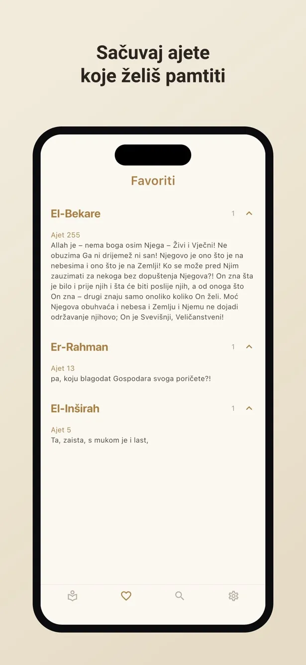 Favoriti: sačuvani ajeti grupisani po surama