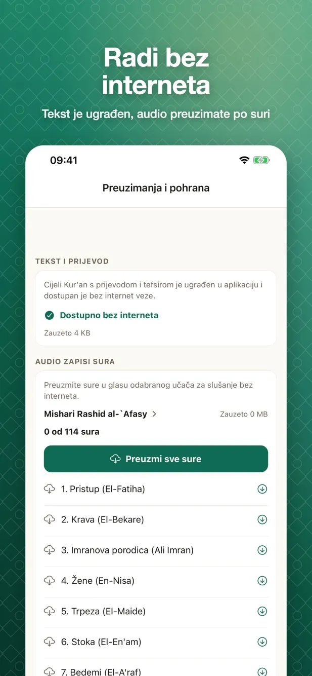 Preuzimanje sure za slušanje bez interneta